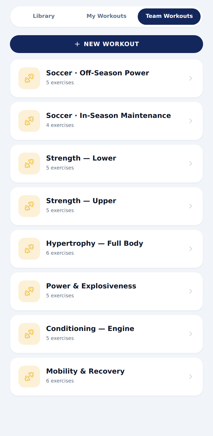 Team workout library